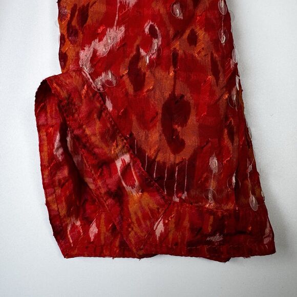 Tory Burch Sequin Silk Blend Tunic Blouse Red Pink Ikat Print Size 6 Sheer Top - Picture 6 of 13